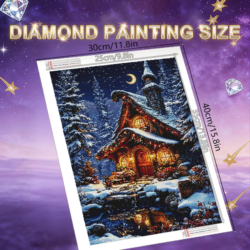 HUACAN Diamond Painting House Winter Landscape Mosaic Snow Night Personalized Gifts Rhinestones Full Drill Home  Decor