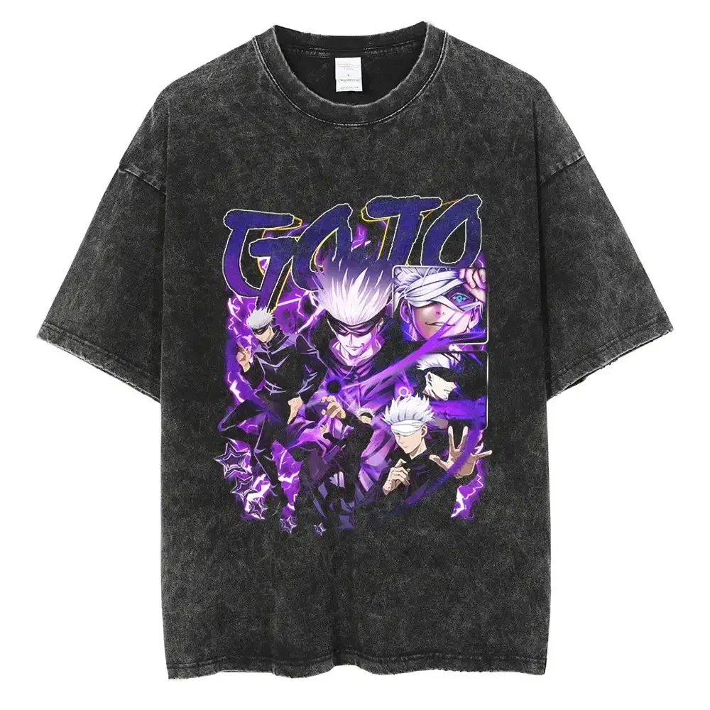 Jujutsu Kaisen Gojo Six Eyes Power Herren-T-Shirt aus reiner Baumwolle, hochwertige Freizeitsportarten, Harajuku, Y2K, Sommer 2022, Anime-Figur