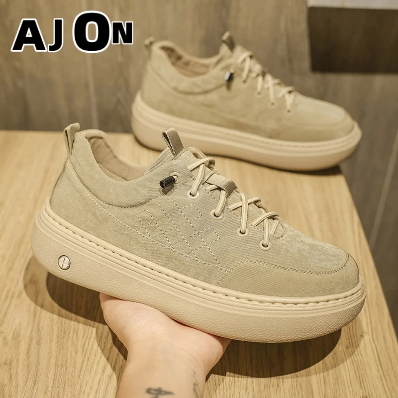 2025 الخريف والشتاء حذاء قماش رجالي جديد سميكة سوليد الترفيه انزلاق المطاط أحذية رياضية تنفس حذاء مسطح أحذية القيادة