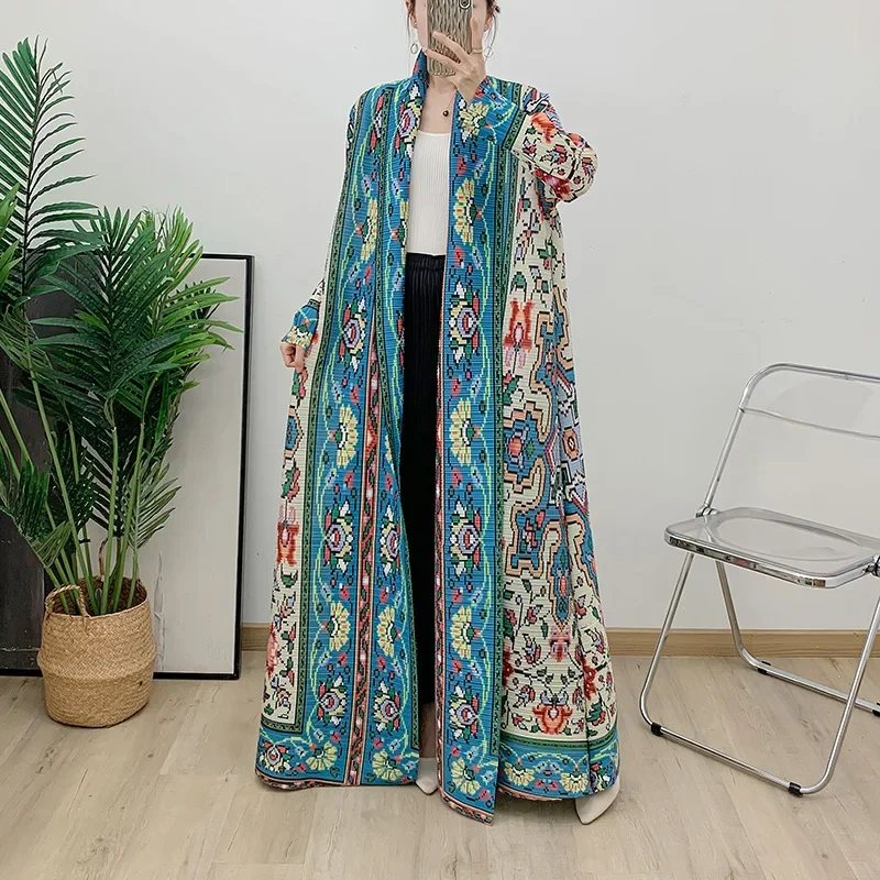 Pleats Pleated Robe Jacket Women's New Printed Middle Eastern Robe Long Sleeve Muslim Cardigan Dress Womens