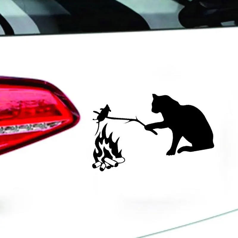 Creative Funny Cat Roast Mouse Car Sticker Reflective Cartoon Fun Sticker Car Rear Window Flower Sticker