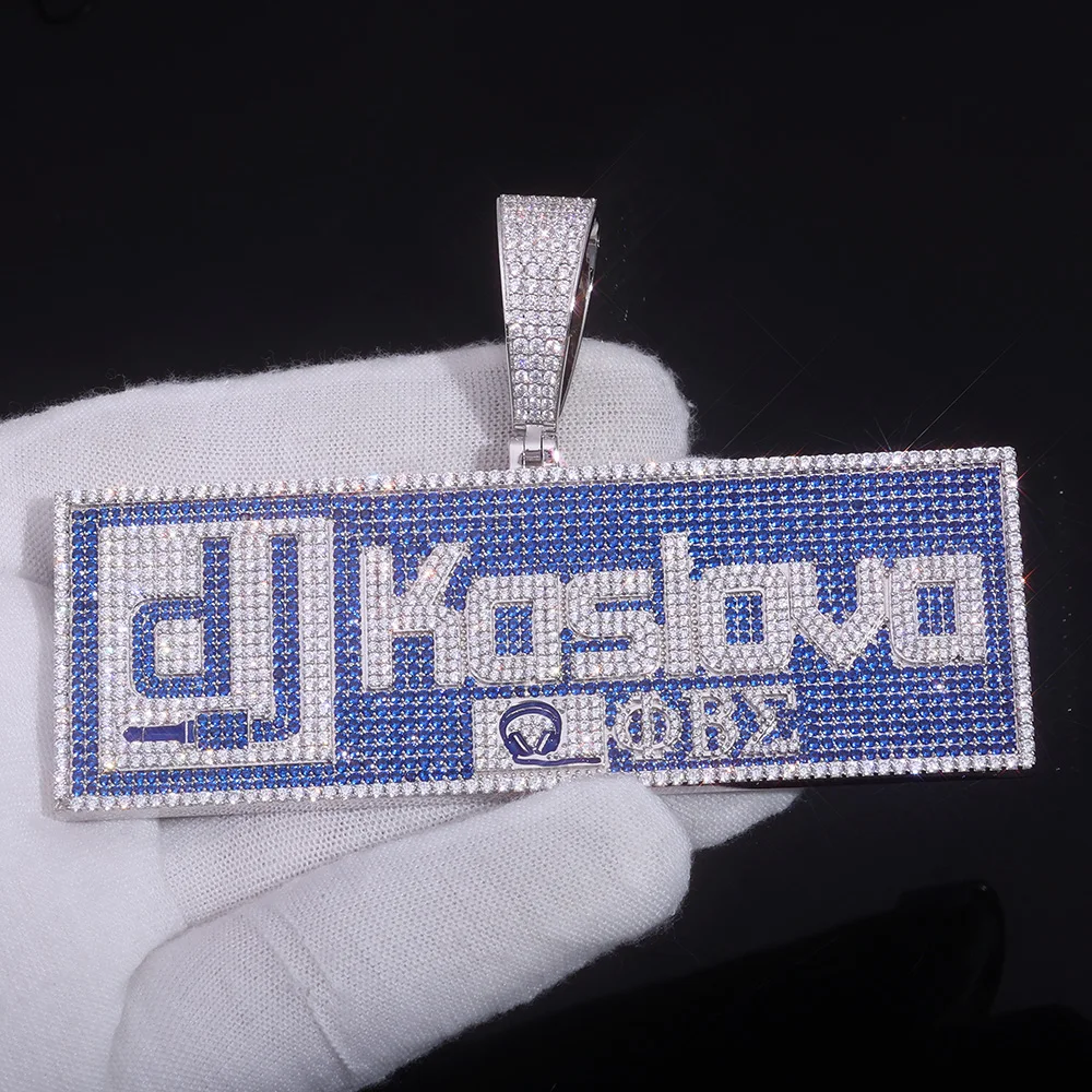 ESKEEM Customized Letter Pendant Necklace with 5A Cubic Zirconia s925 Silver Big Prong Iced Out Name Plate Pendant Chain