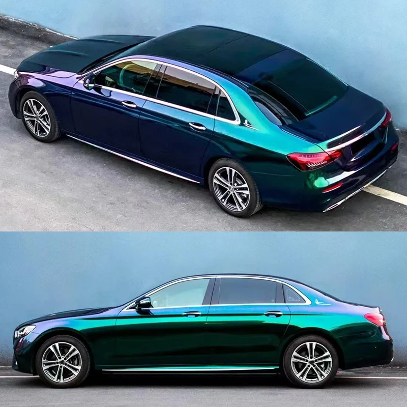 Hot Koop PET Glossy Diamond Groen Paars Kameleon Auto Vinyl Wrap Film 1.52*18 m Roll Body Kleurverschuiving verandering Vinyl Sticker