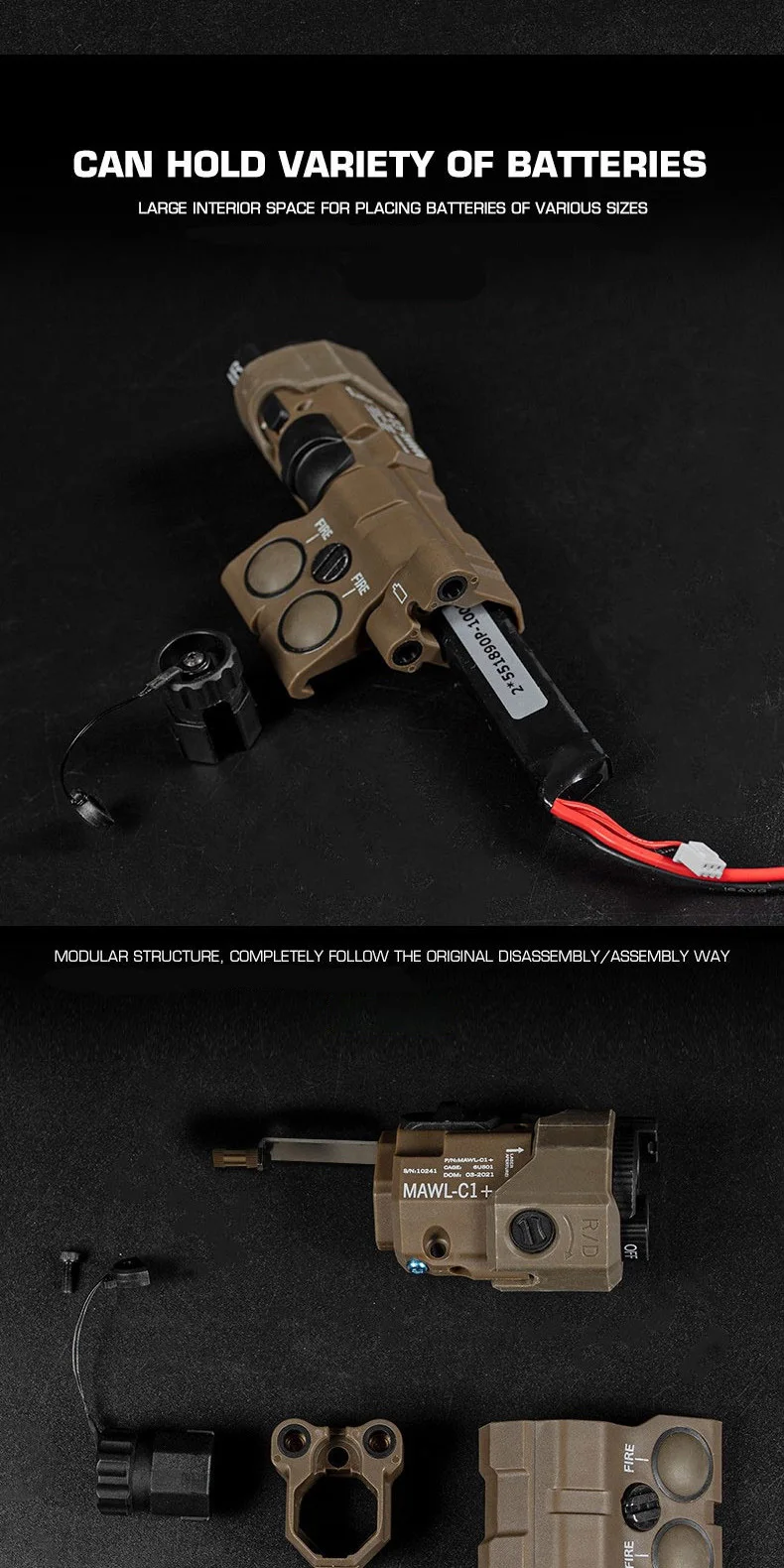 Taktische MAWL-C1 Dummy-Laserbox ohne Funktion, Batteriefach, passend für 20-mm-Picatinny-Schiene, Airsoft-Lasermodell – Detail 4