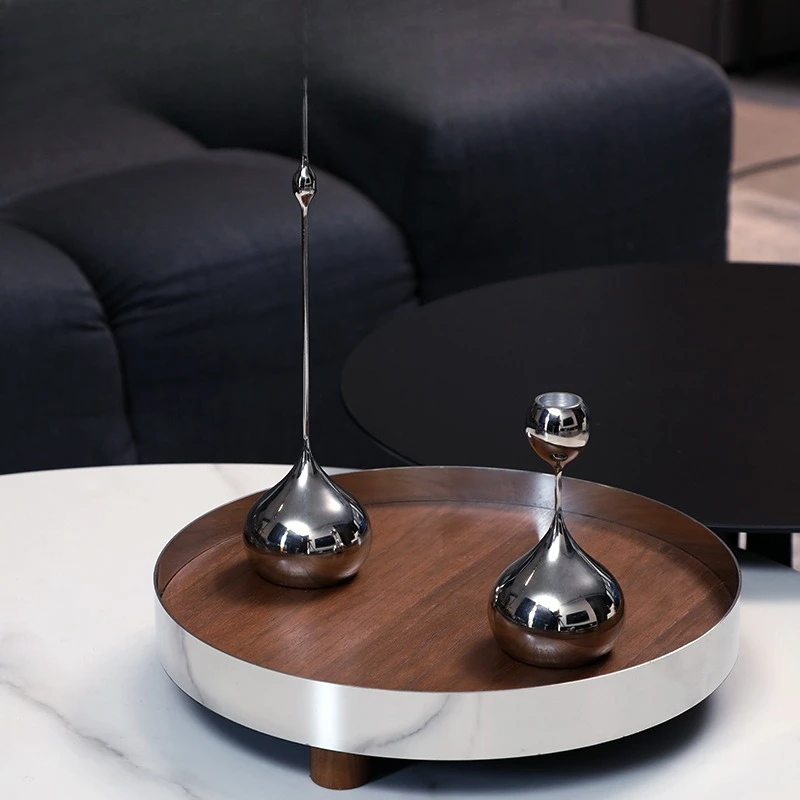 

High-grade metal round solid wood tray deep tray