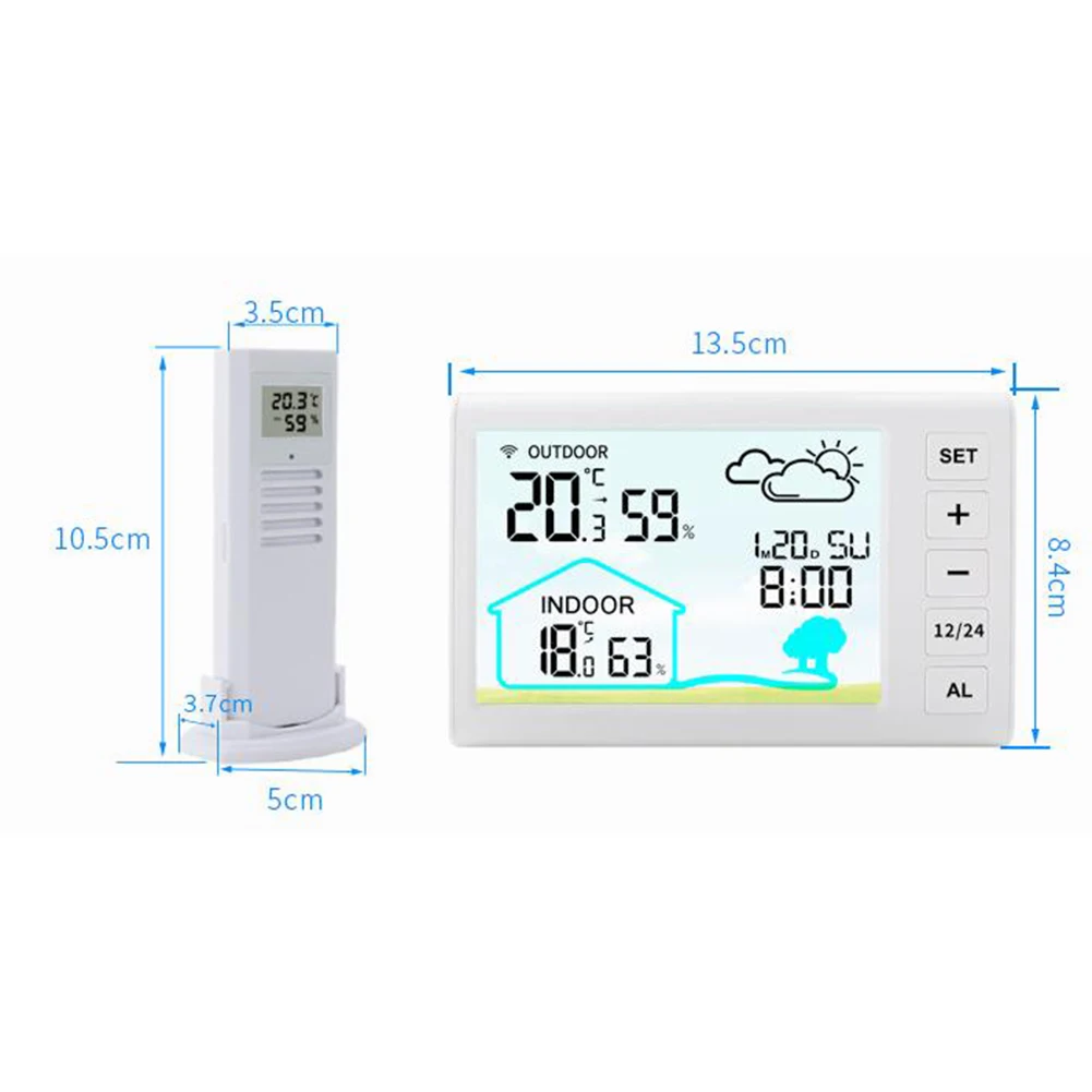 2pcs Wireless Station Clock Thermometer Hygrometer Color LCD Screen For Home Garden Greenhouse Temperature Humidity Monitor