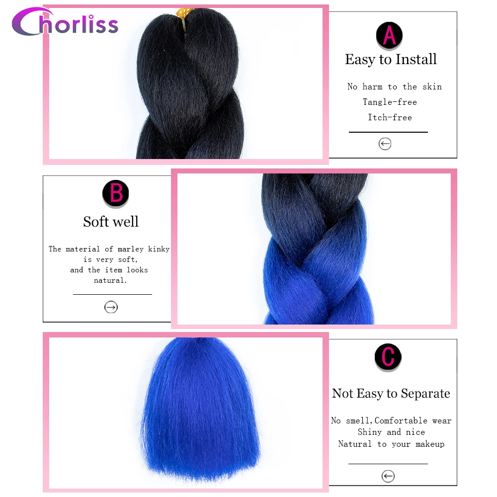 Jgreeting-Extension de Cheveux Synthétiques Pré-étirés pour Femme et Enfant, Tresses de 24 Pouces, 100g, Couleur Violette, Bleue, Oké, Noël