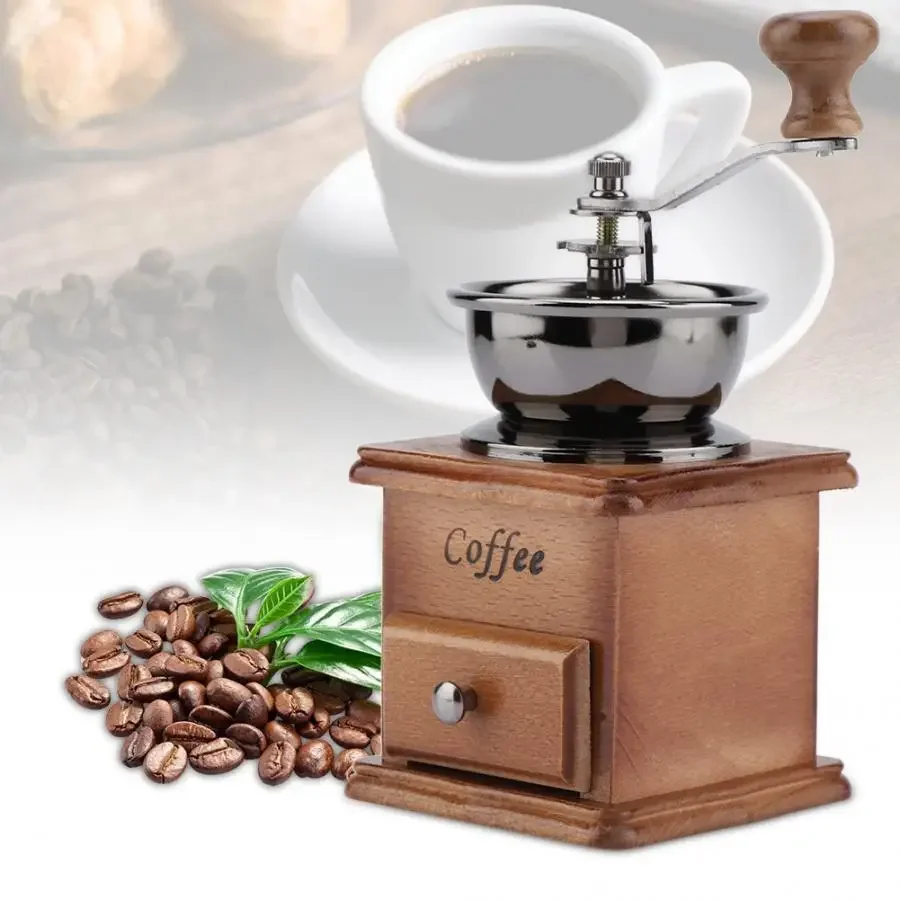 Household Coffee Machine Retro Wooden Coffee Maker Mini Handmade Coffee Bean Grinder Spice Burr Mill Coffeeware