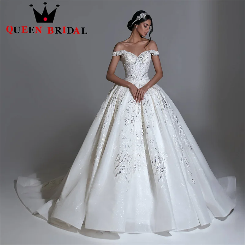 

Gorgeous Off The Shoulder Wedding Dresses 2023 New Sequined Elegant Long Bridal Ball Gowns Robe De Mariée Custom D55C