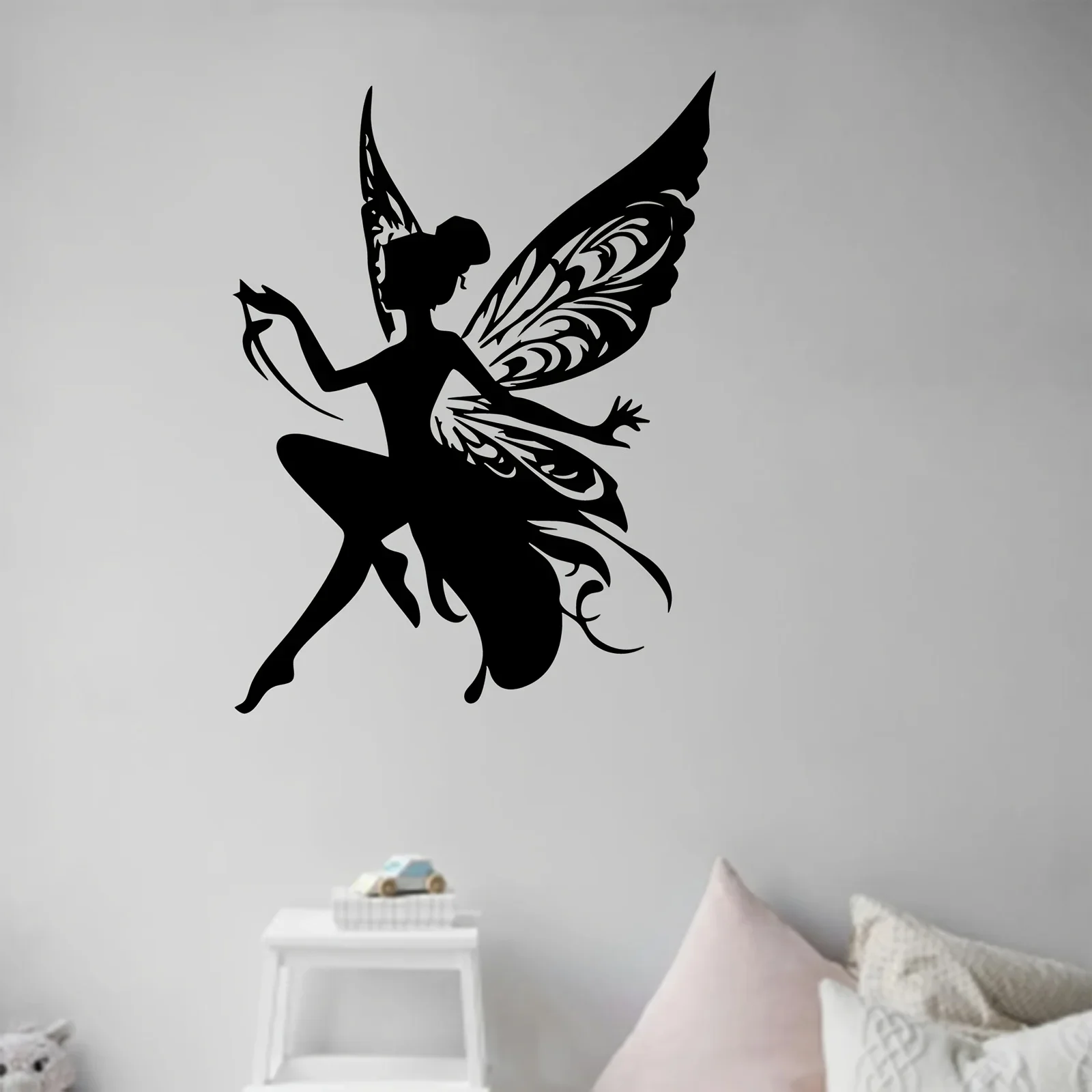 CIFBUY Wrought Iron Butterfly Fairy Wall Art Black Silhouette Metal Decor for Girls Room Nursery Fantasy Decor