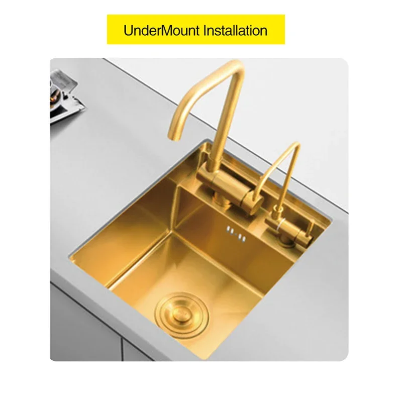 Imagem -06 - Handmade Kitchen Bar Counter Sink Cover 304 Ouro Nano Hidden Single Kitchen Sink Tamanho Pequeno Aço Inoxidável