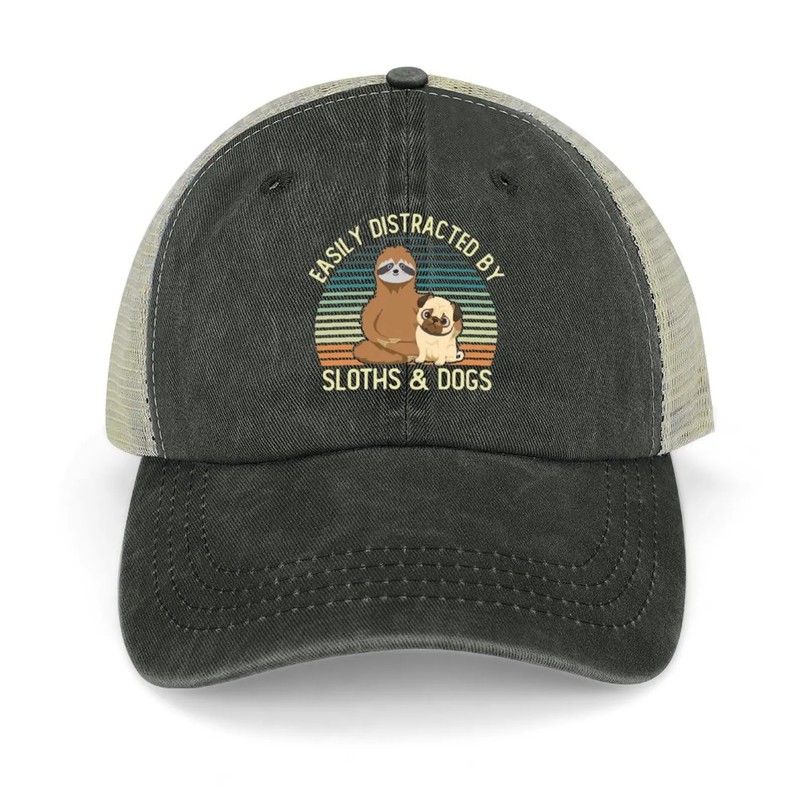 

Vintage Sloth and Dog Funny Easily Distracted By Sloths and Dogs Gift Baseball Cap summer hat Beach Outing Icon For Women Men's