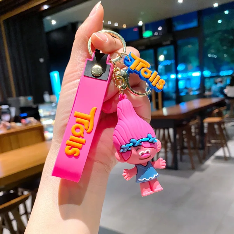 Hot 1pcs Creative Cartoon Trolls Doll Keychain Pendant BagGuy with Long Hair Keyring Mini Model Dolls Kids Birthday Toy Gift