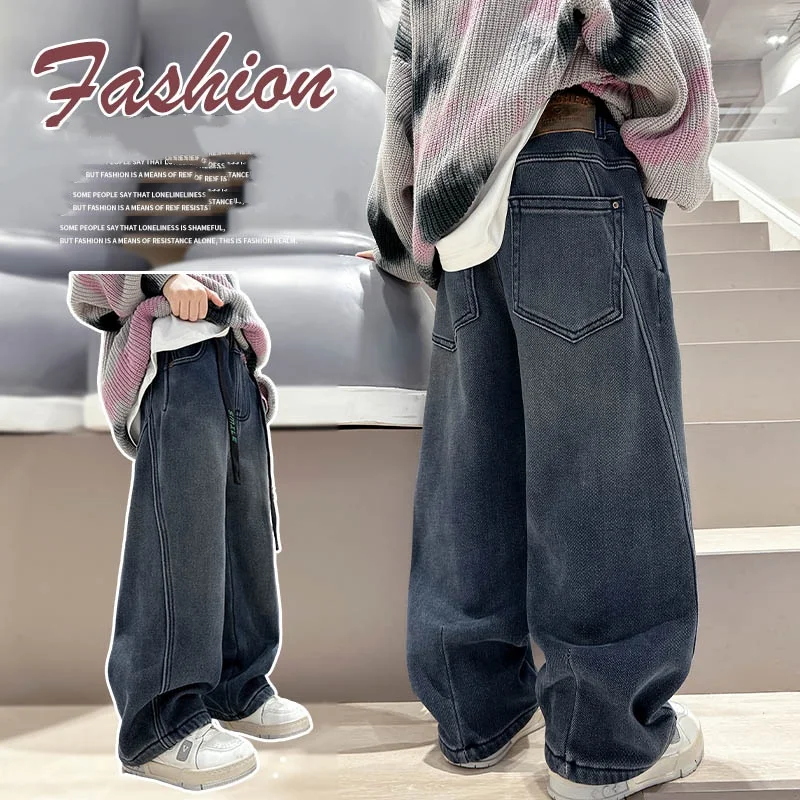 

2025 Baby Boys Jeans Ages 4-14Y Child Daily Pants Tween Boys Denim Students Spring Autumn Long Trousers Toddler Straight Jeans