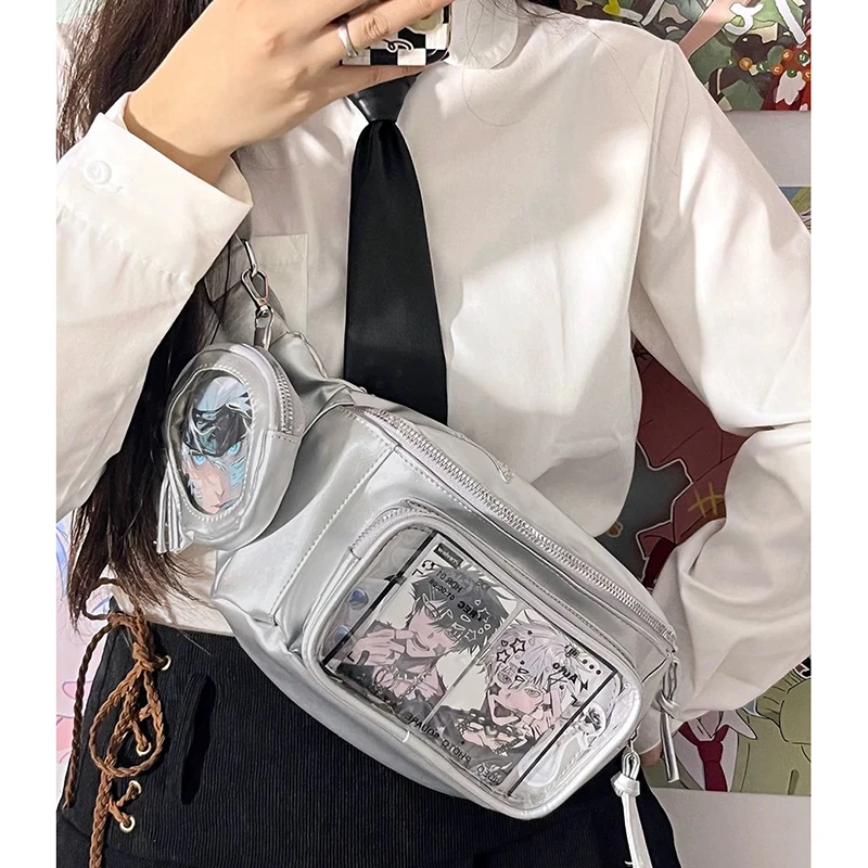 Richme Y2K Women Chest Bag Fashion 2024 Harajuku Solid PU Students Ita Bags Subculture DIY Badge Crossbody Shoulder Bolso Mujer