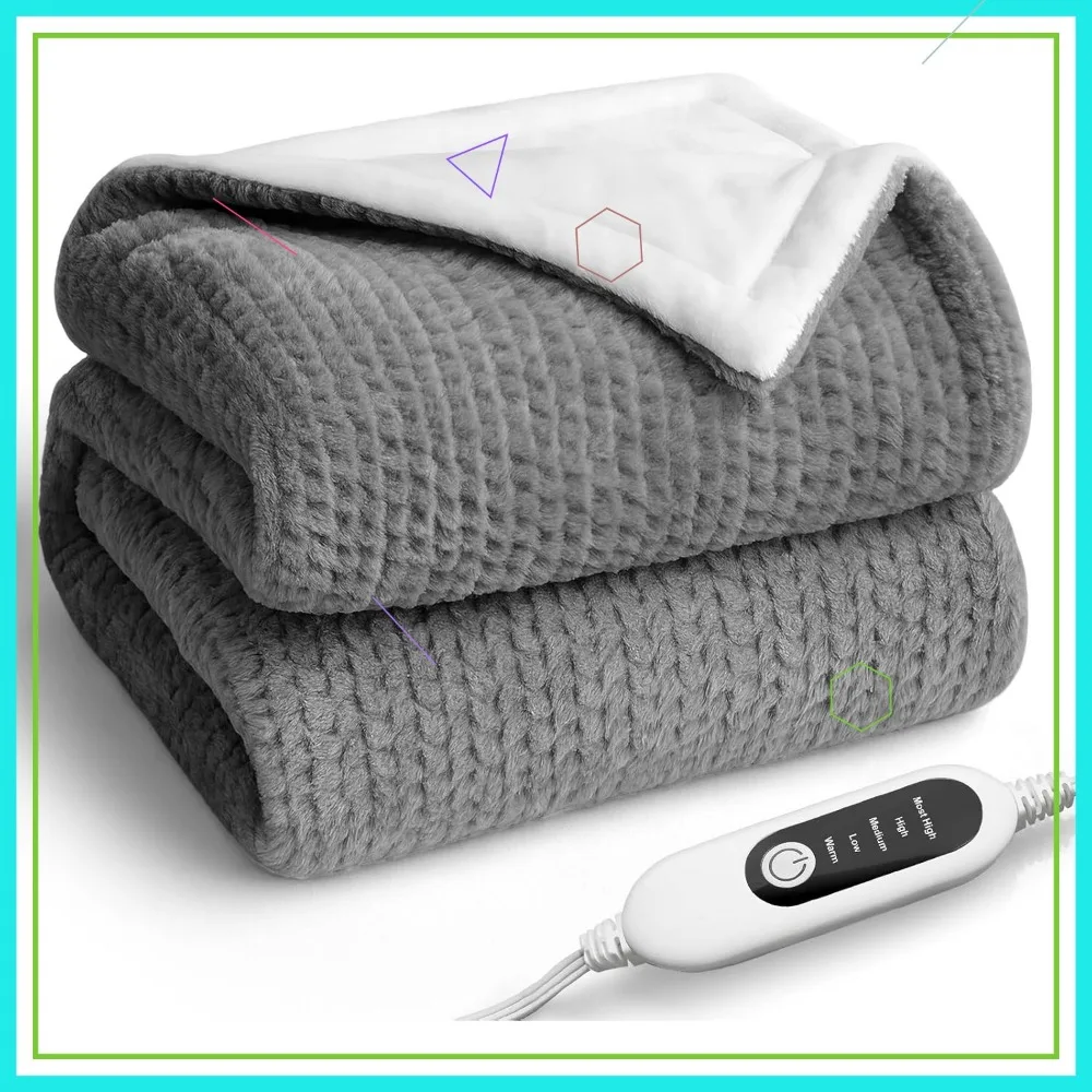 

Electric Heated Throw Blanket, Soft Faux Fur & Flannel, 5 Heat Levels, Auto-Off Safety, 50x60 Grey