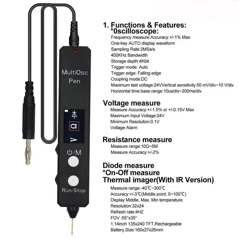 Multi OSC Pen High Precision Oscilloscope Tester Thermal Imager Resistor Diode Voltage Detection Pen