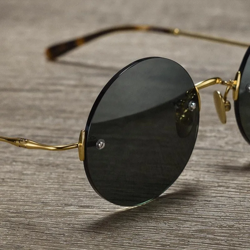 

Винтажные круглые мужские солнцезащитные очки без оправы из чистого титана с поляризационными оттенками, японские дизайнерские очки UV400, солнцезащитные очки для путешествий