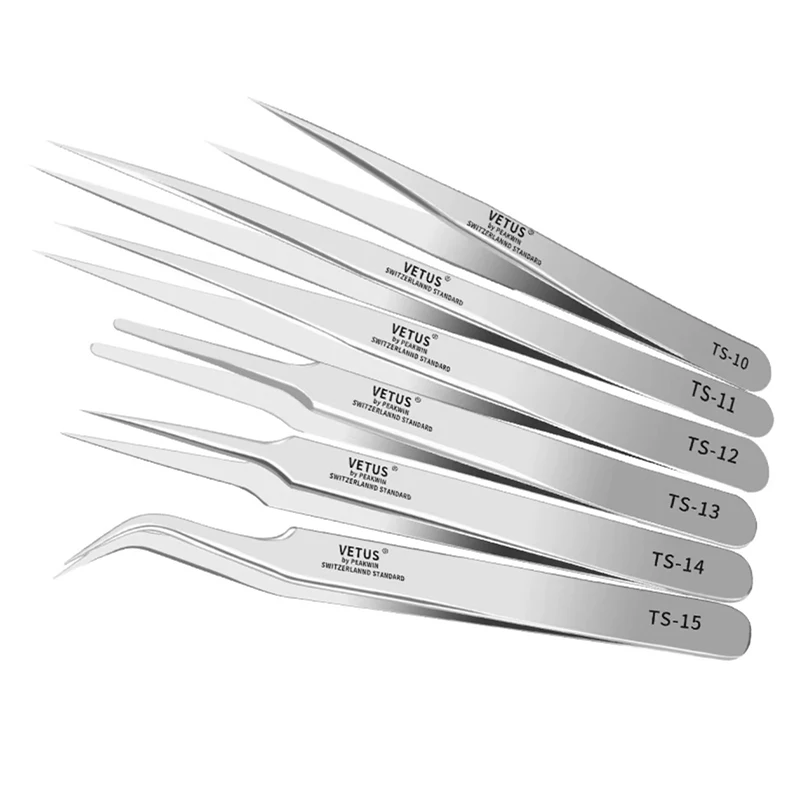 

Vetus Anti-Static Tweezers High Elasticity Anti-Magnetic Anti-Acid Stainless Steel Curved Tip Precision Tweezers Hardness 30Hrc