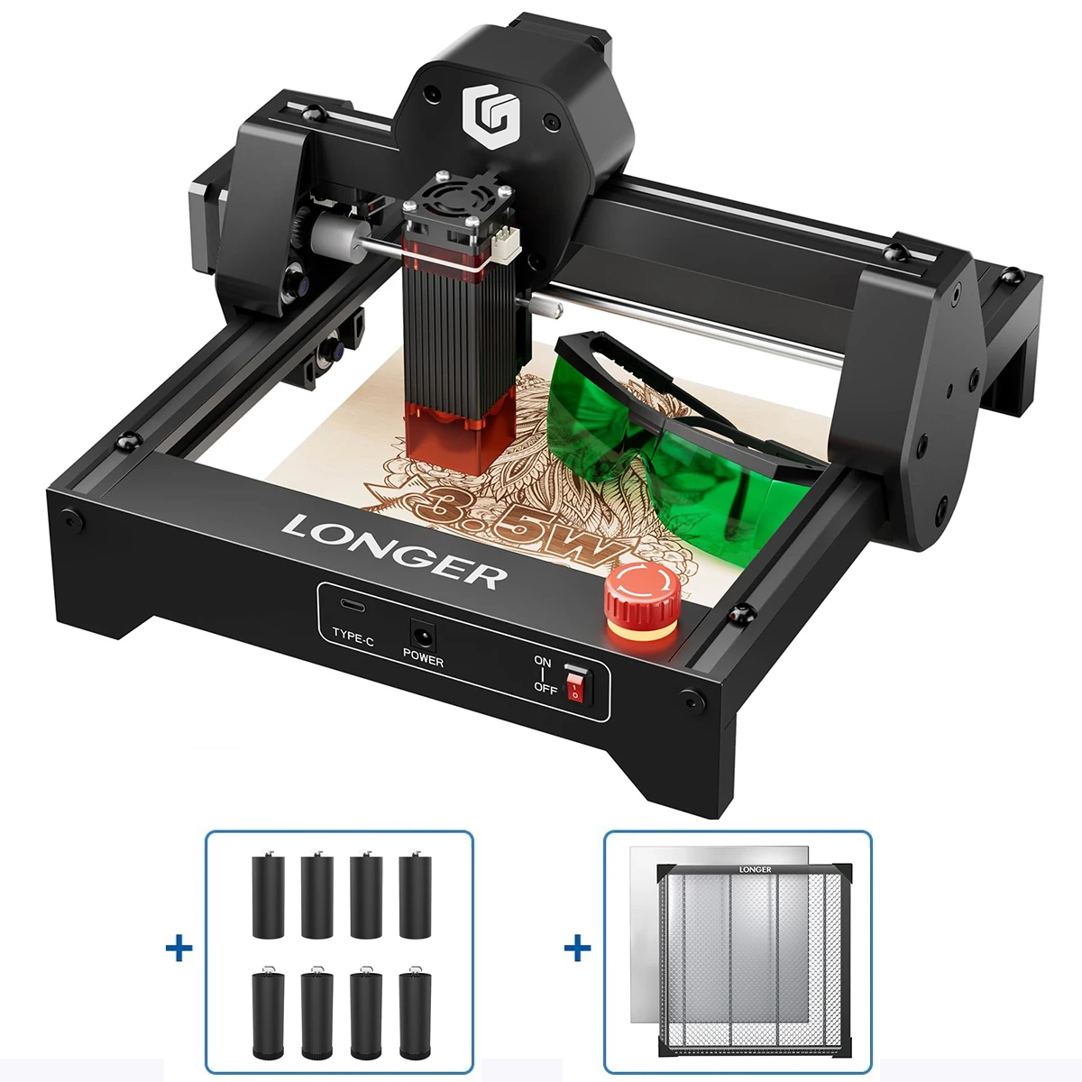 

Portable Laser Engraving Engraver Machine RAY5 Mini 3.5W + 440mm Honeycomb Working Table + 8pcs Raiser Tools DIY Desktop CNC KIT