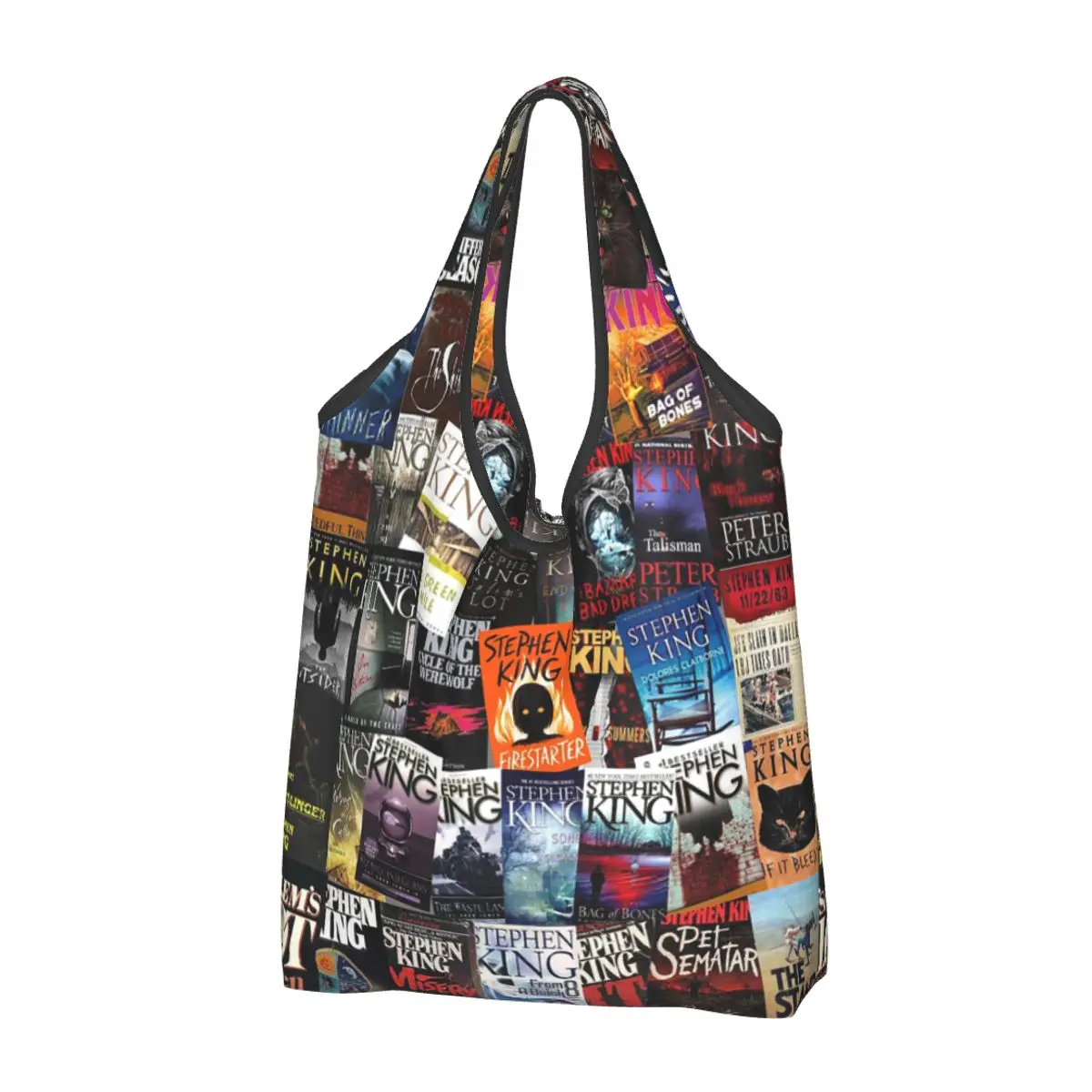 Stephen King Book Covers, Horror Bookworm Portable Tote Shopping Bags Foldable Shopper Bag Groceries Handbag Shoulder Bag