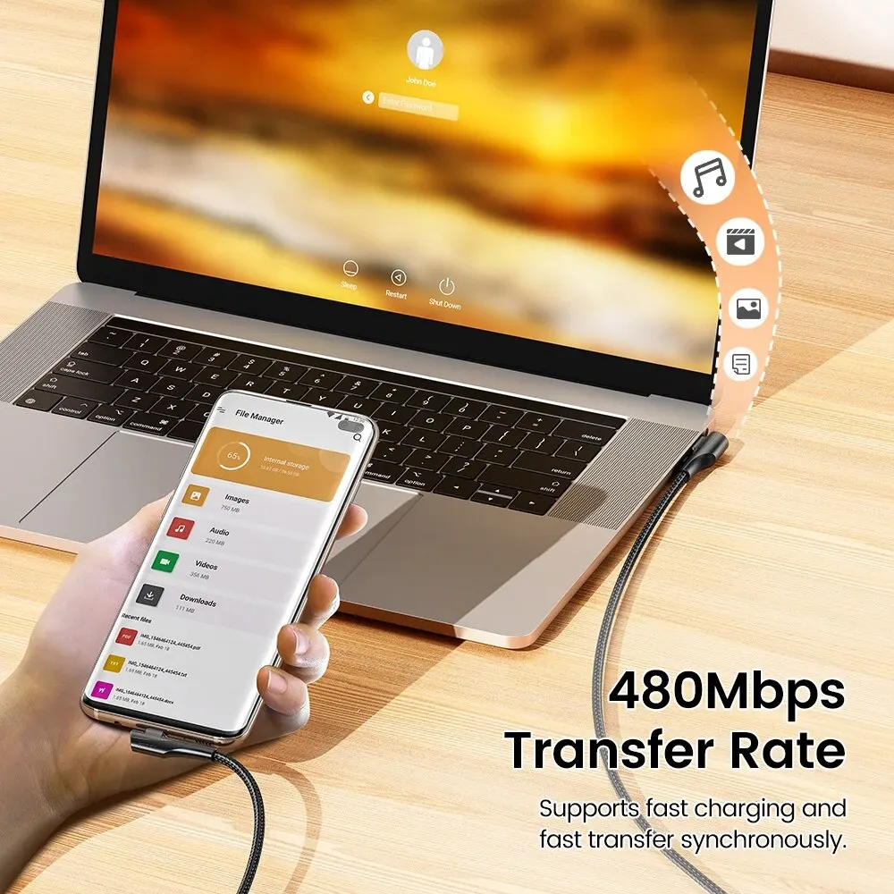 Toocki 3A USB Cable Quick Charge 3.0 Fast Charging Cable Type C 90 Degree Dual Elbow Data Cord For Huawei Xiaomi Samsung Realme