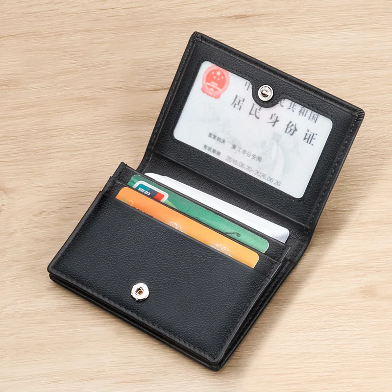 Business Card Case Leather Card Wallet Premium Top Grain Nappa Cowhide Slim Bifold Name Card Holder with Clear ID Window