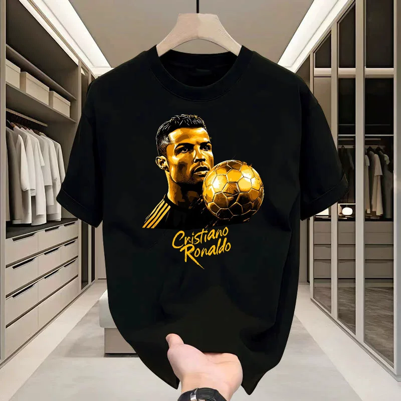 كريستيانو رونالدو كرة القدم سوبر ستار طباعة الرجال تي شيرت الشارع الهيب هوب نمط القطن قصير الأكمام جولة الرقبة عارضة أعلى
