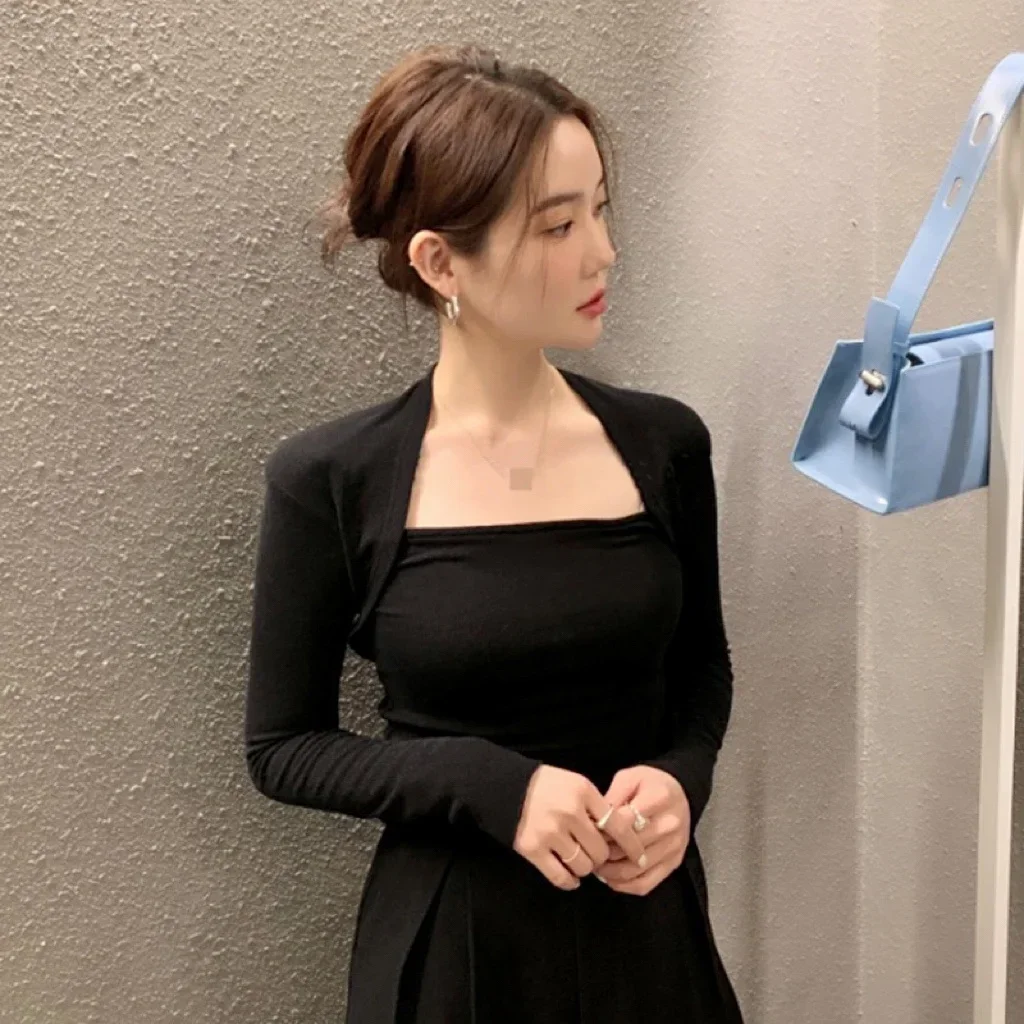 South korea Dongdaemun New Sexy Tube Top Shoulder Bag Slim fit Slimming Versatile Long sleeves Shirt Bottoming Shirt Top E4933