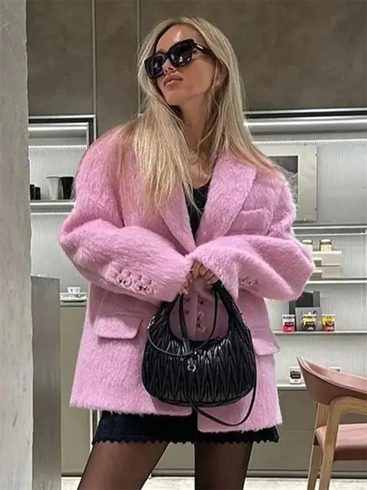 Fashion Winter Women's Overcoat Lapel Pocket Patchwork Long Sleeve Elegant Commute Streetwear Loose Female Coat Jacket New