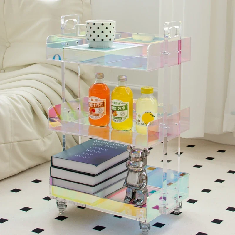 Luxury Acrylic Living Room Sofa Side Coffee Table er Transparent Colorful Mobile Tea Table Trolley Storage Cabinet