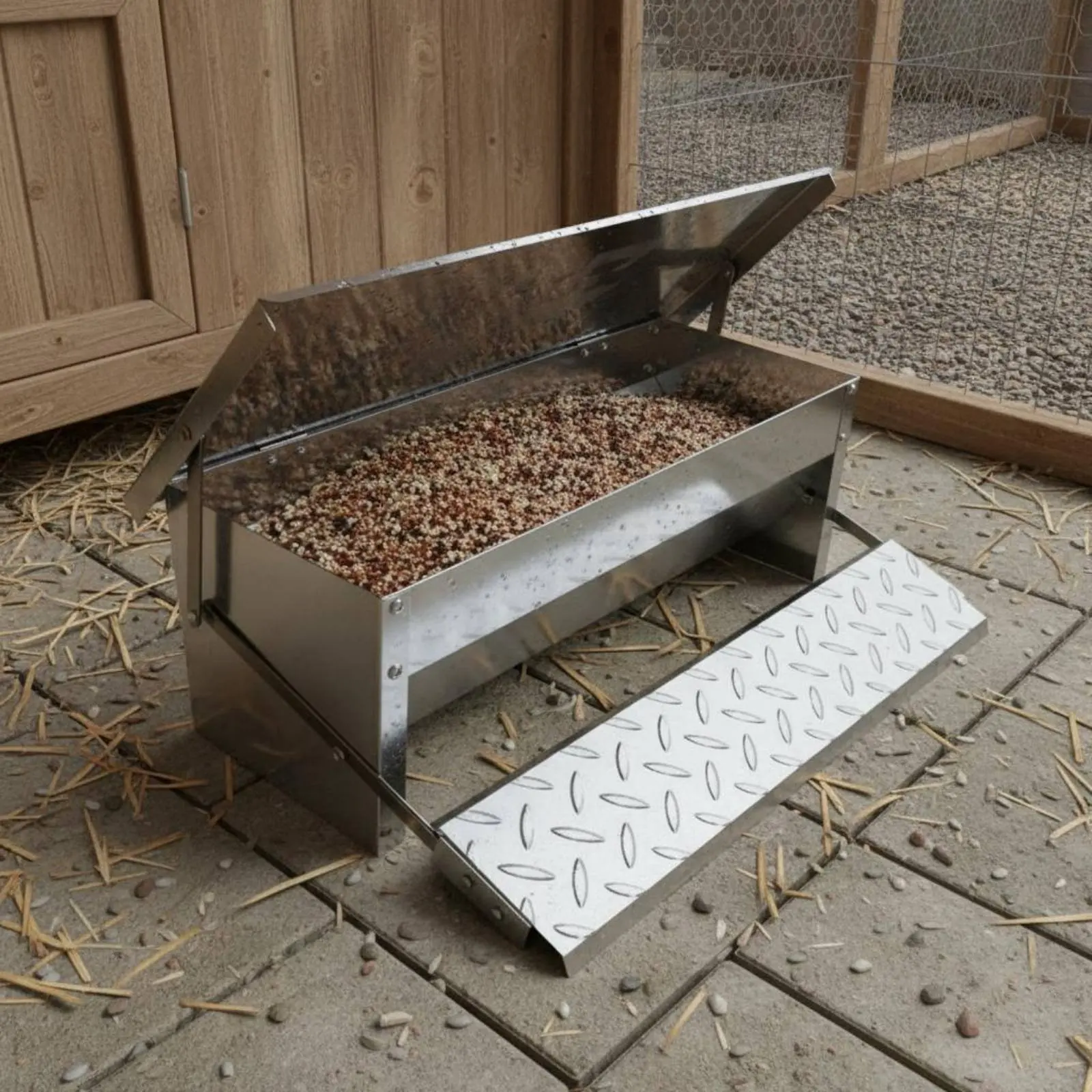 

Rodent Resistant Chicken Feeder Weatherproof Pedal Activated Chicken Feeder Pedal Activated Nourishment Trough Large Capacity