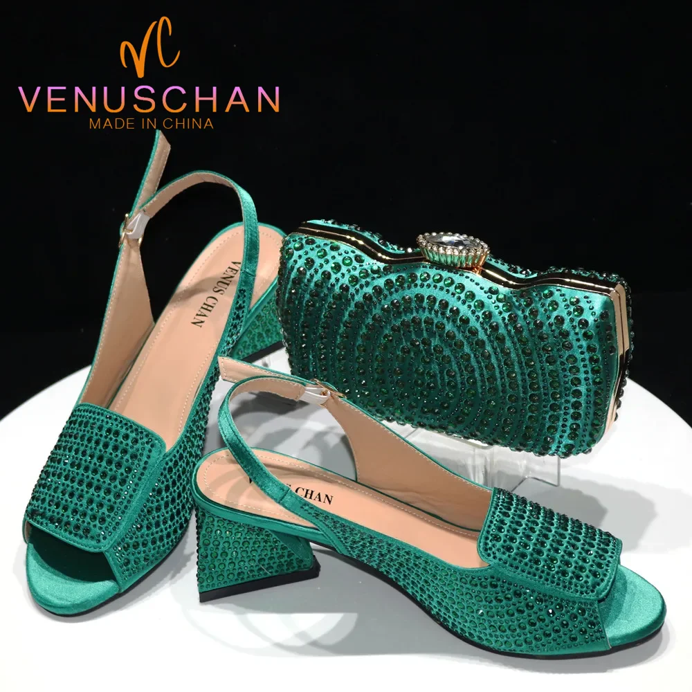 

Fashion Design African Style Banquet Shoes And Bag Sexy High Heels And Full Diamond Dual Purpose Mini Bag Ladies Shoes