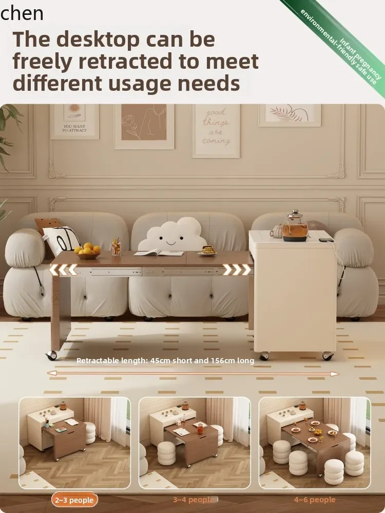 YFY Solid Wood Extendable Coffee Table with Kettle Fully Automatic Embedded Small Apartment Island
