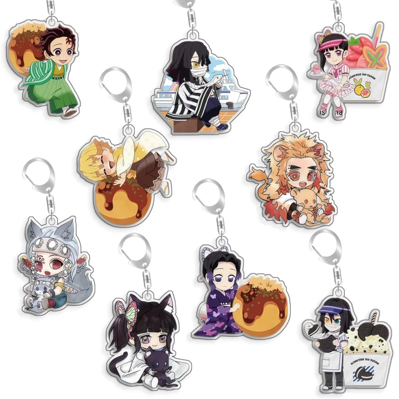 Llavero de acrílico de 5 cm con diseño de personajes de Demon Slayer: Uzui Tengen, Rengoku Kyojuro, Tsuyuri Kanao, hecho a mano, estilo anime, ideal como regalo.