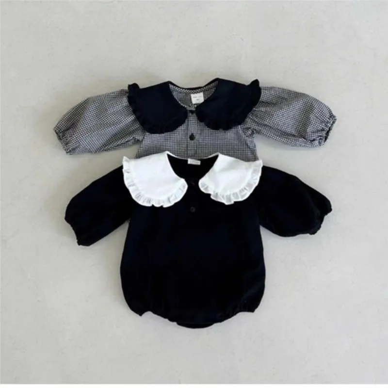 Newborn Baby Girl Boy Cotton Ruffle Lapel Romper Infant Toddler Cute Long Sleeve Jumpsuit Autumn Spring Baby Clothes 3M-18M