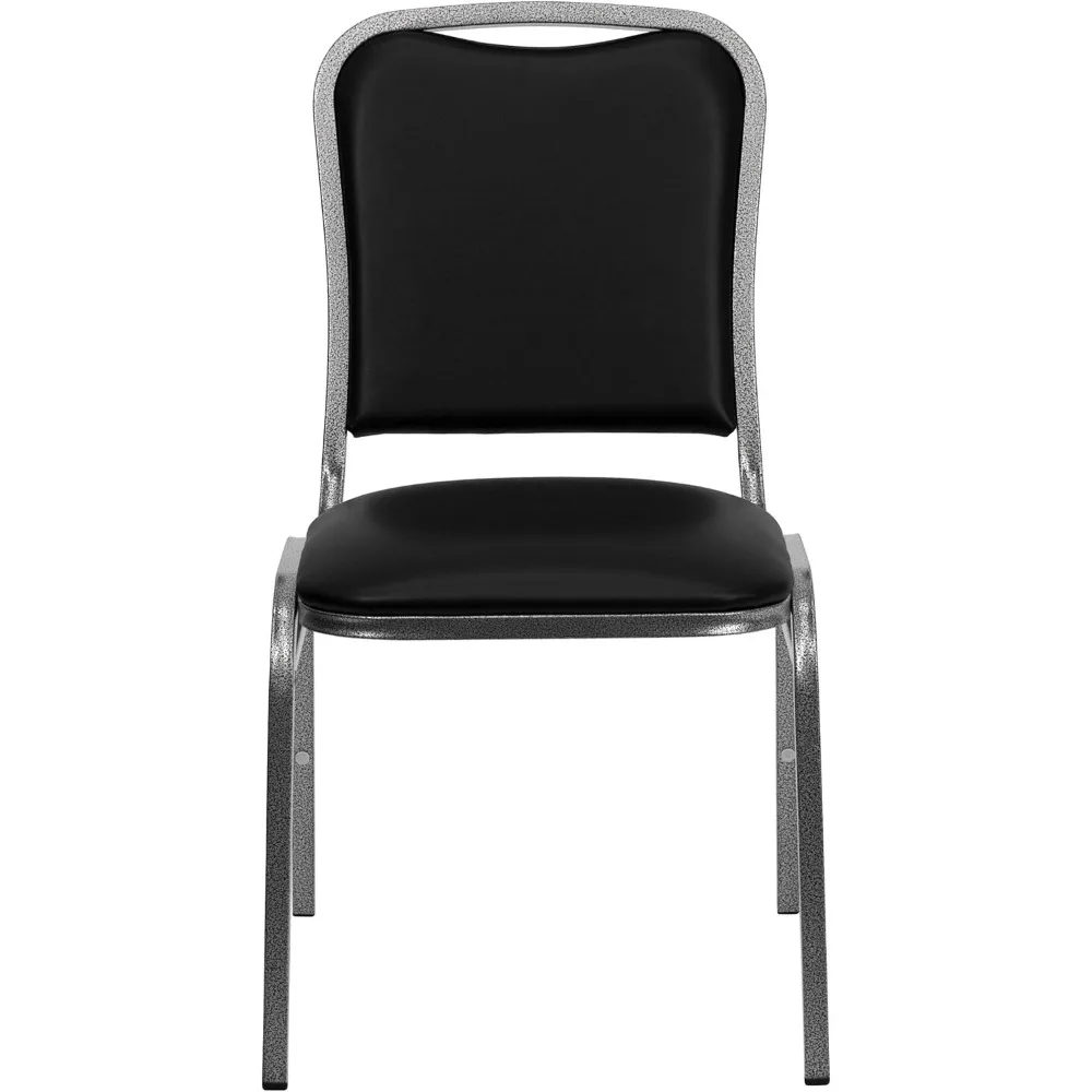 Stacking Banquet Chair in Black Vinyl - Silver Vein Frame