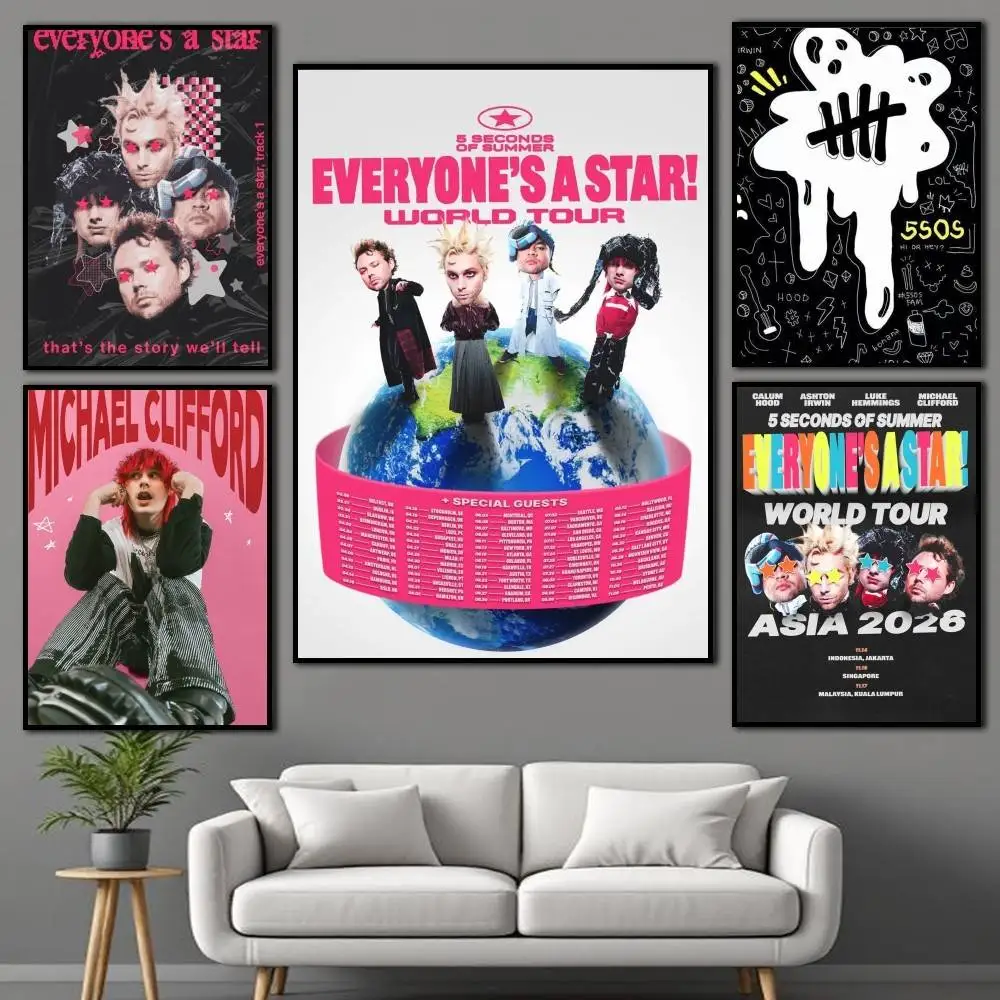 

Pop-rock 5SOS 5Seconds-of-Summer Poster Self-adhesive Art Waterproof Paper Sticker Coffee House Bar Room Wall Decor