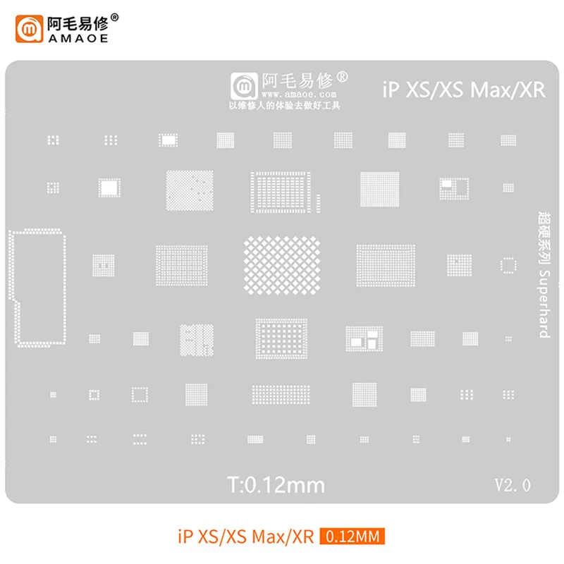 

AMAOE Universal Tin Planting Steel Mesh for Phone XS XSMAX XR A12 CPU Screen IC 0.12mm BGA Reballing Stencil Template