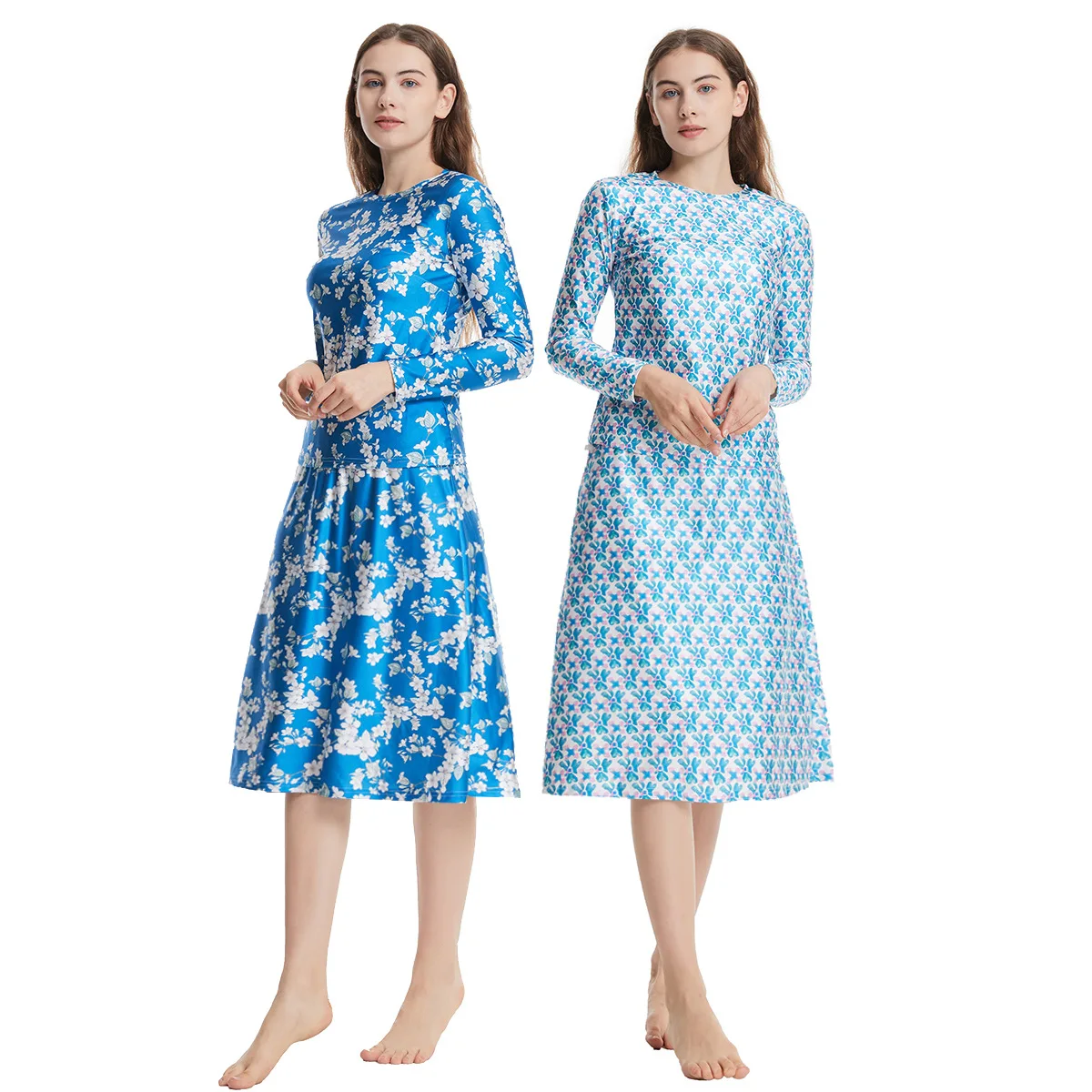 Dames elegante badmode bedrukt 3 stuks hijab + blouse + rok dame badpakken moslim islamitische boerkinis dubai kalkoen arabische tankini S-3XL