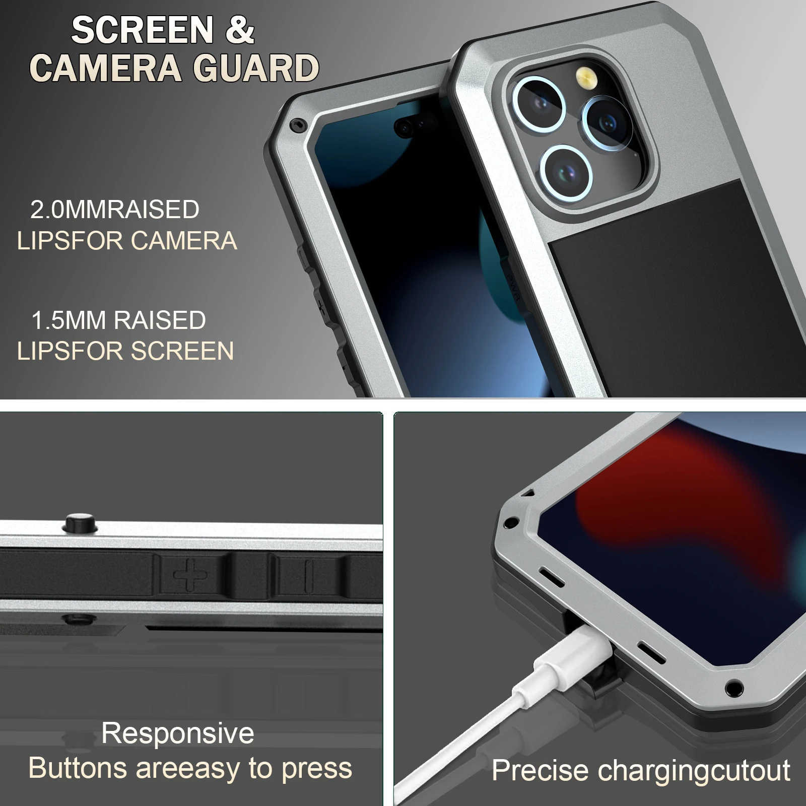 Neue Metall-Schutzhülle mit Rutschfester, Stoßfester 360-Grad-Vollschutz-Funktion für iPhone 16, 15, Xs Max, 11, 12, 13, 14 Serie – Detail 11