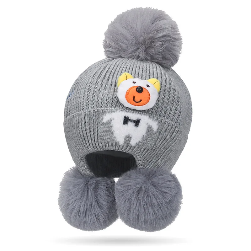 Warm Knitted Cap Toddlers Hat Cartoon Bear Cute Hats Winter Warmth Windproof Kids Crochet Hats Baby Autumn Beanie Cap Accessorie