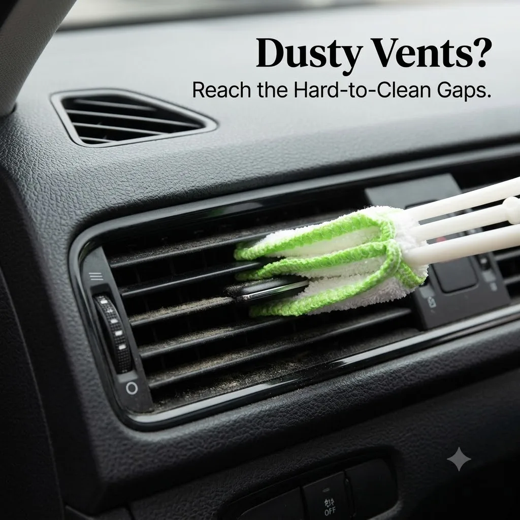 2-in-1 Car Air Vent Cleaning Brush Dual-Head Interior Detailing Tool for AC Vents Dashboard Console Narrow Hard-to-Reach Gaps