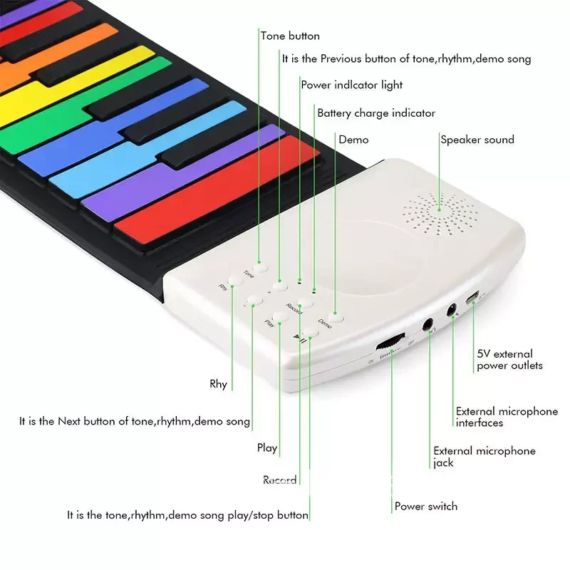 Portable 49 keys roll-up piano silicon rubber soft keyboard with Battery  for kids learning and exercising