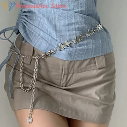 Vintage Women Waist Belt Female Metal Star Pentagram Chain Belt Tassel Waist Chain Belt Women Decorative Body Jewelry