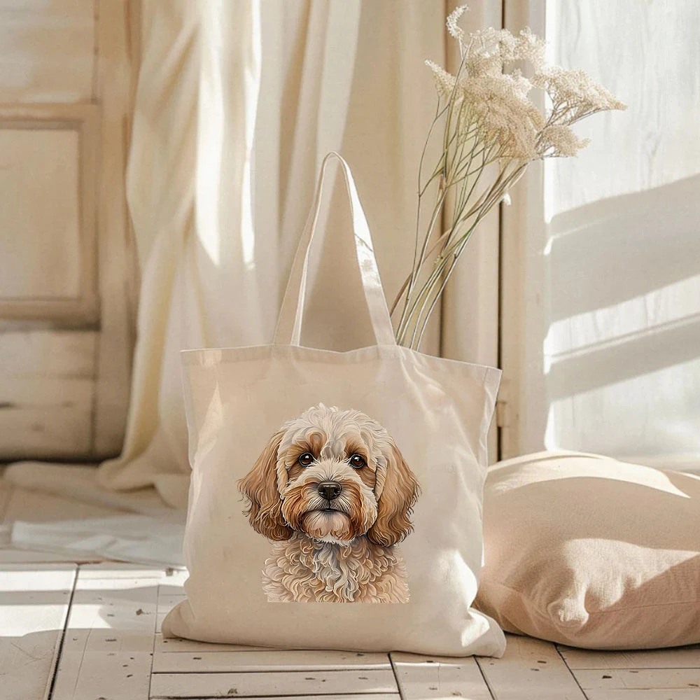 Super Cute Cockapoo Dog Print Tote Bags Dog Lovers Shopping Bag Large Capacity Canvas Book Lover Gift Female Elegant Lovely Bag