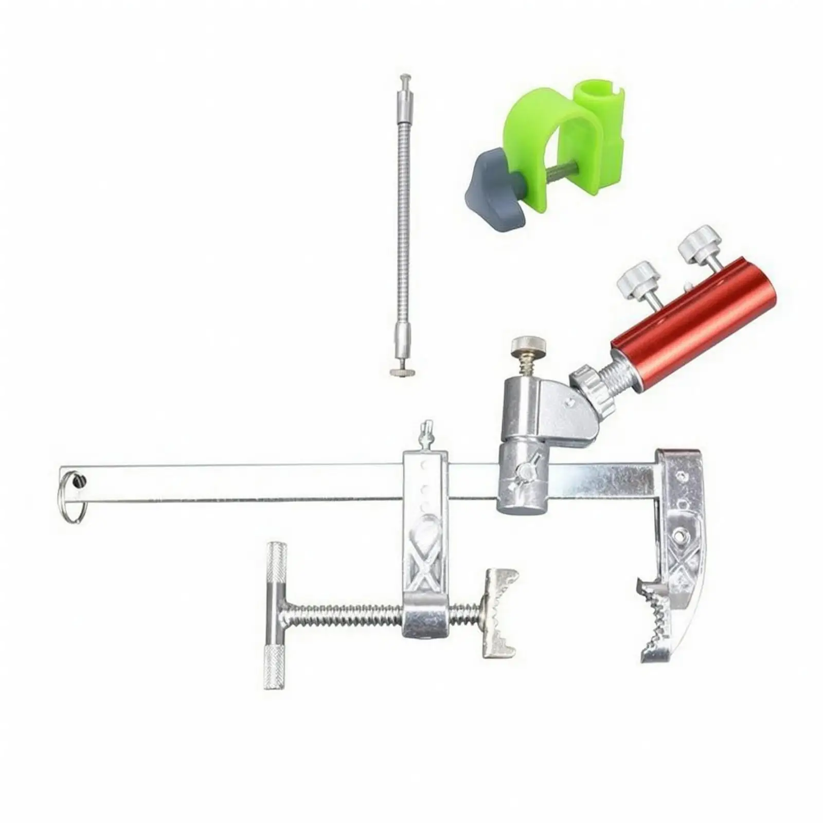Bridge Fishing Rod Holder Clamp on Aluminum Alloy Double Rod Rest Adjustable Screw Grip for Round Tubes Rails Up to