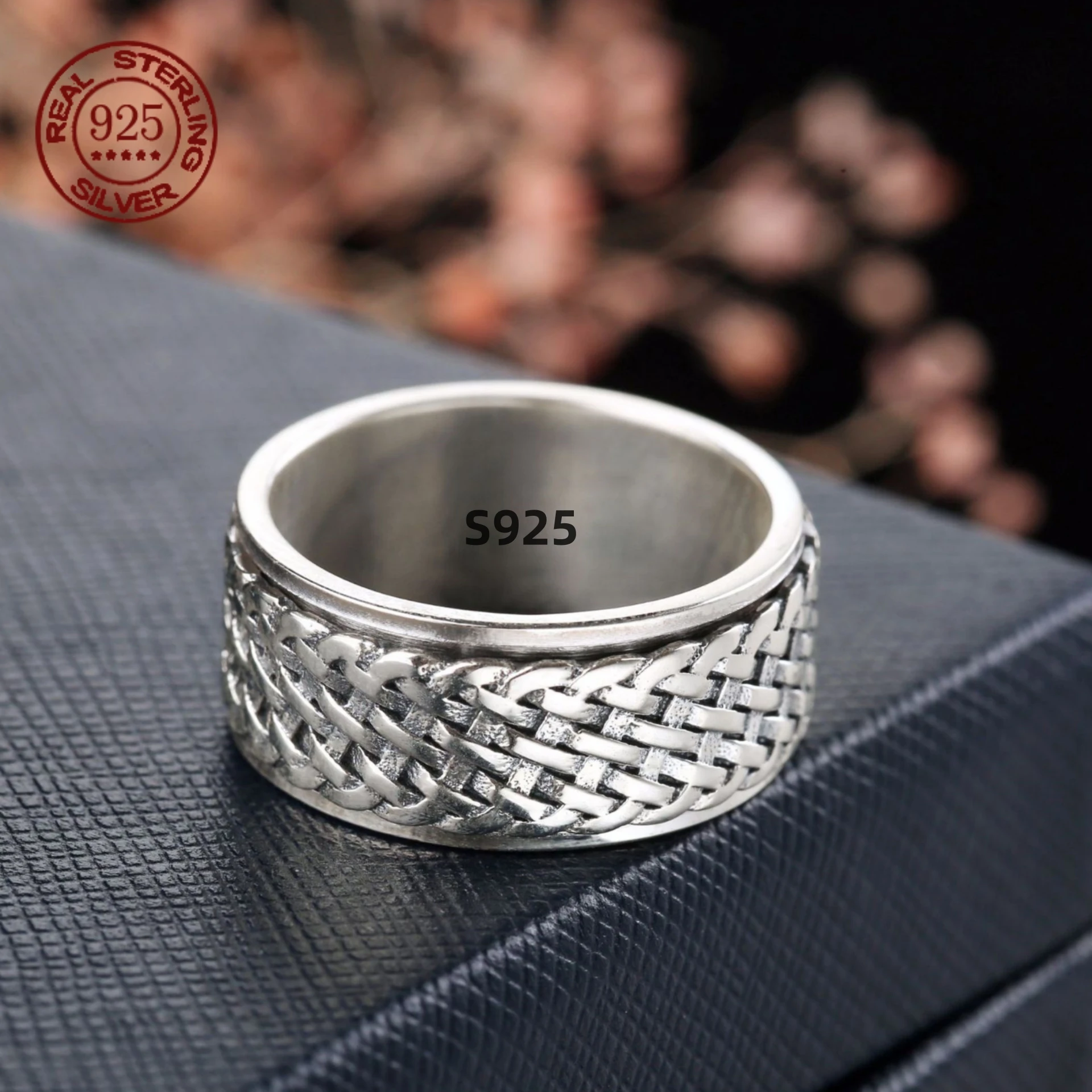 

Модное простое плетеное кольцо в клетку из стерлингового серебра S925 пробы с широким лицом в ретро стиле для мужчин и женщин парные сетчатые Индивидуальные ювелирные изделия в подарок