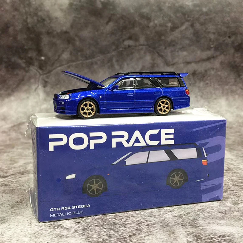 

POPRACE 1:64 Model Car GTR R34 Stagea Alloy Die-Cast Vehicle -Bayside Blue