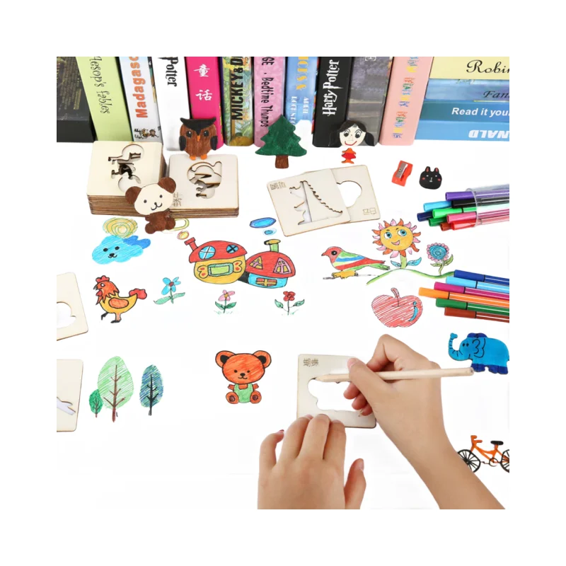 20Pcs Kids Wooden Painting Template Tool Set DIY Decoration Reusable Puzzles Template Painting Graffiti Puzzle Toys for Kids